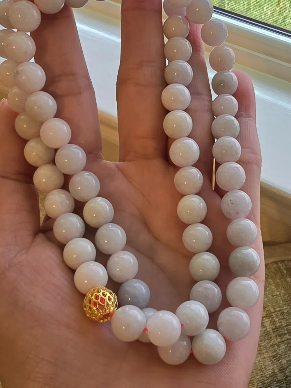 Classic White Bead Necklace with Gold Accent